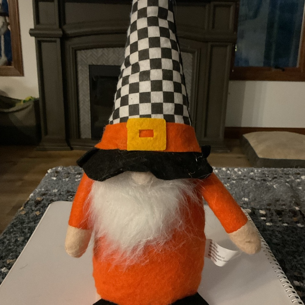 Orange Gnome Plush with Checkered Hat